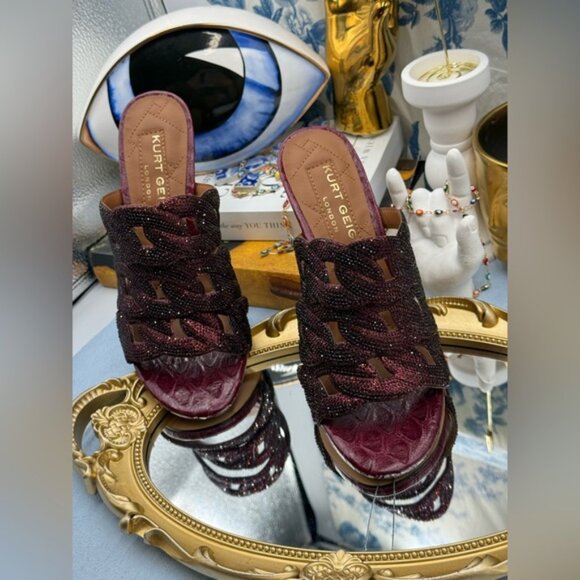 🆕 KURT GEIGER LONDON 🧿 NWOB Crystal Embellished Chain Mule Heel, Wine -Sz 37 7 - Picture 5 of 16